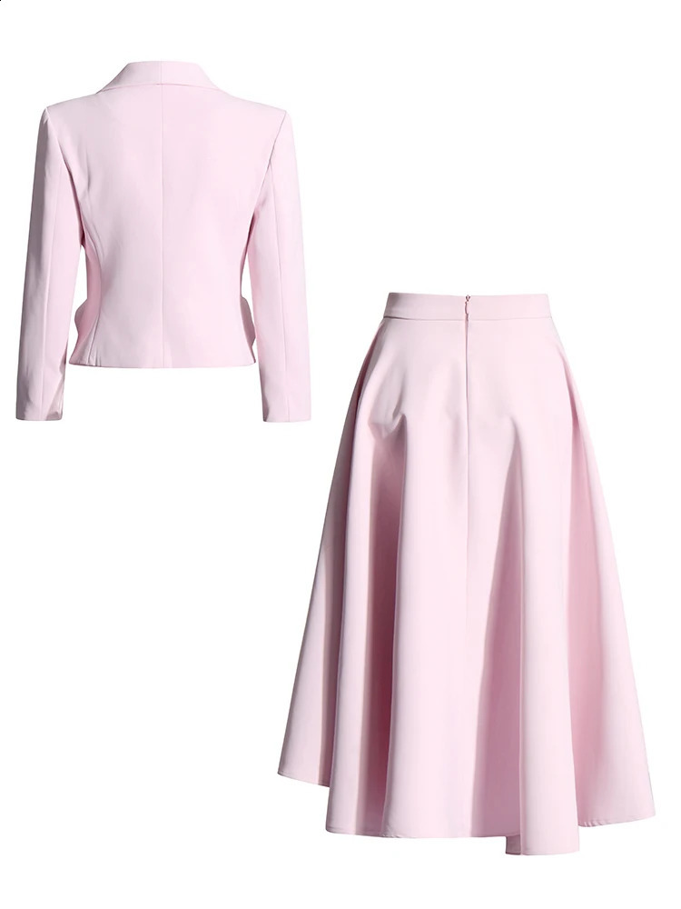 Formal Spliced Appliques Two Piece Set For Women V Neck Long Sleeve Top High Waist Midi Skirt Chic Sets Female Spring Clothing 251022