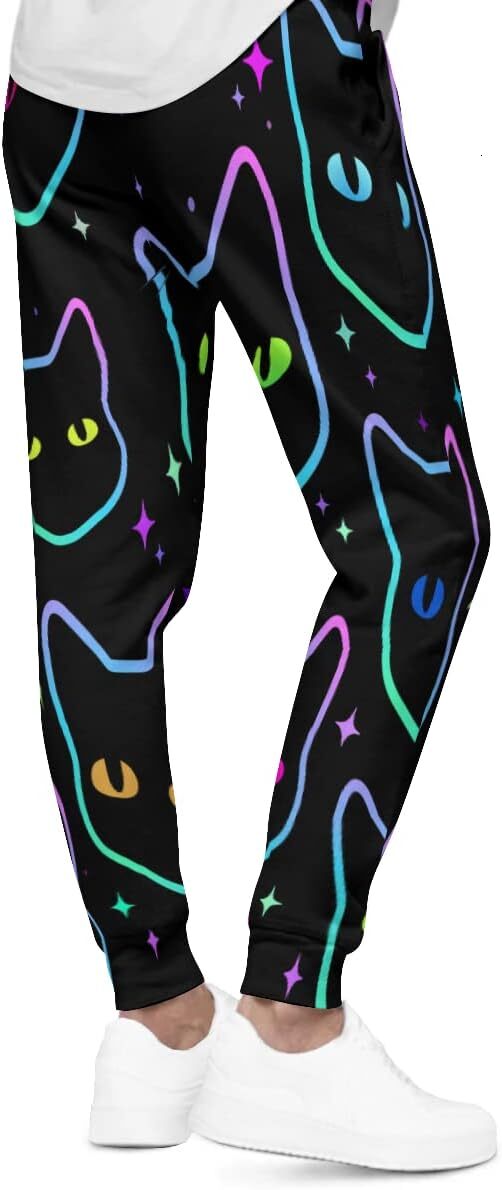 Sweatpants Mens Cat Heads 3D Printed Patterned Pants Loose Joggers With Pockets Lightweight Workout Gym Running Sweat Trousers Y2K baggy