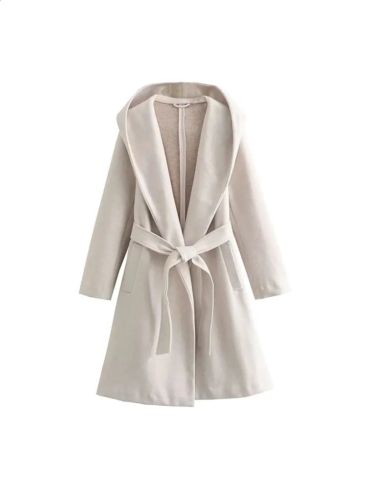 Nlzgmsj TRAF autumn winter wool coat beige solid double-layer breathable hooded coat casual womens fashionable top 240828