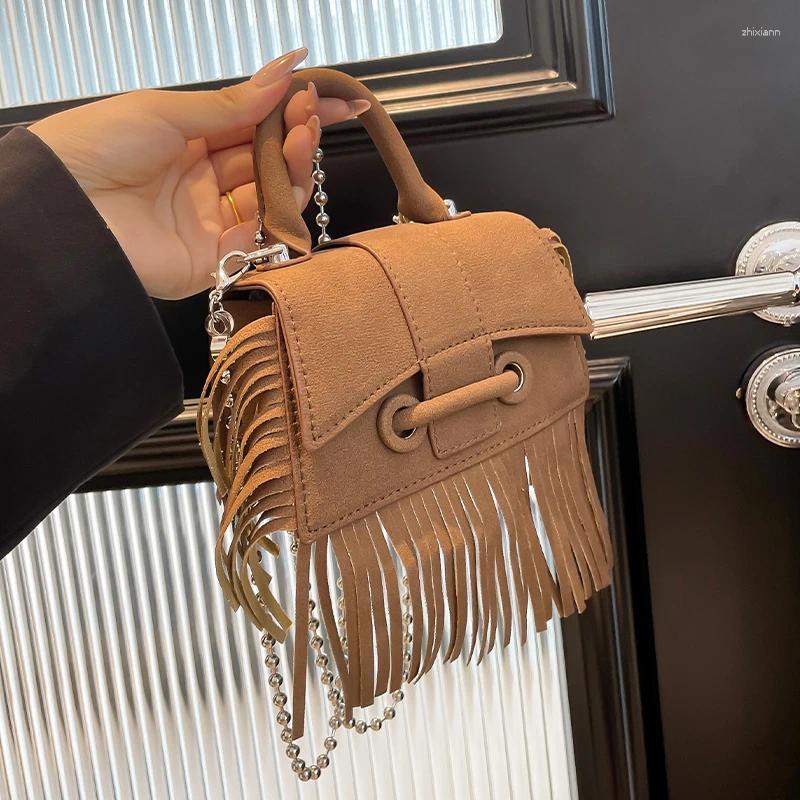 2025 NEW Drawstring Vintage Suede Leather Crossbody Bag PU Women's Handbag And Purse Ladies Tassel Shoulder Mini Travel zhanyishengli
