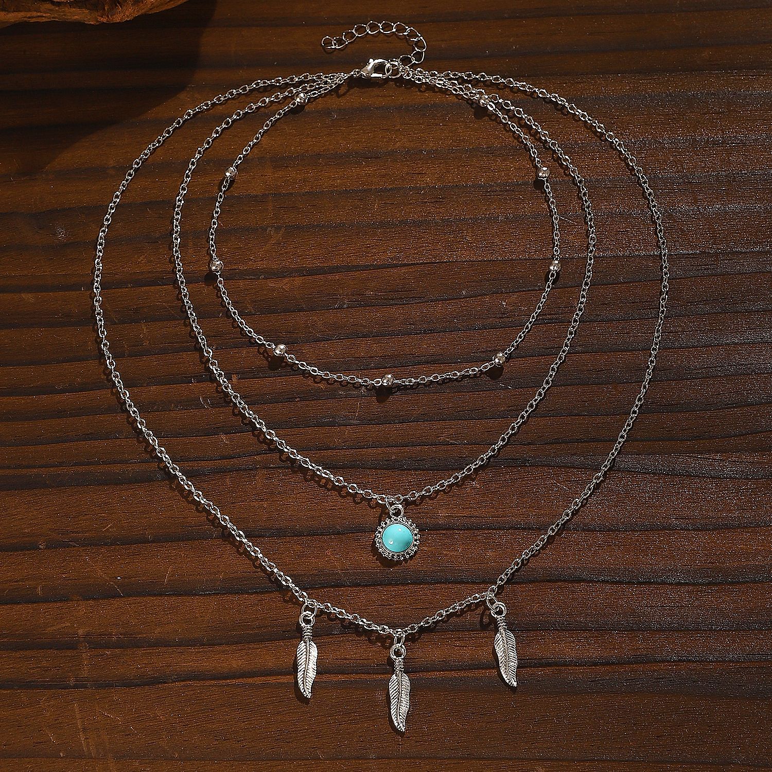 Bohemian Style Multi-Layer Turquoise Necklace with Vintage Sunflower Pendant