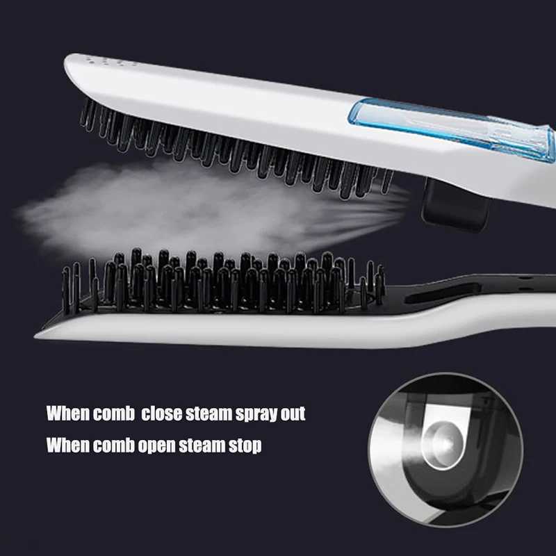 Professional Hair Straightener Brush Heating Hot Hair Combs Dual Voltage Titanium Curling Iron Steam Flat Iron W250610