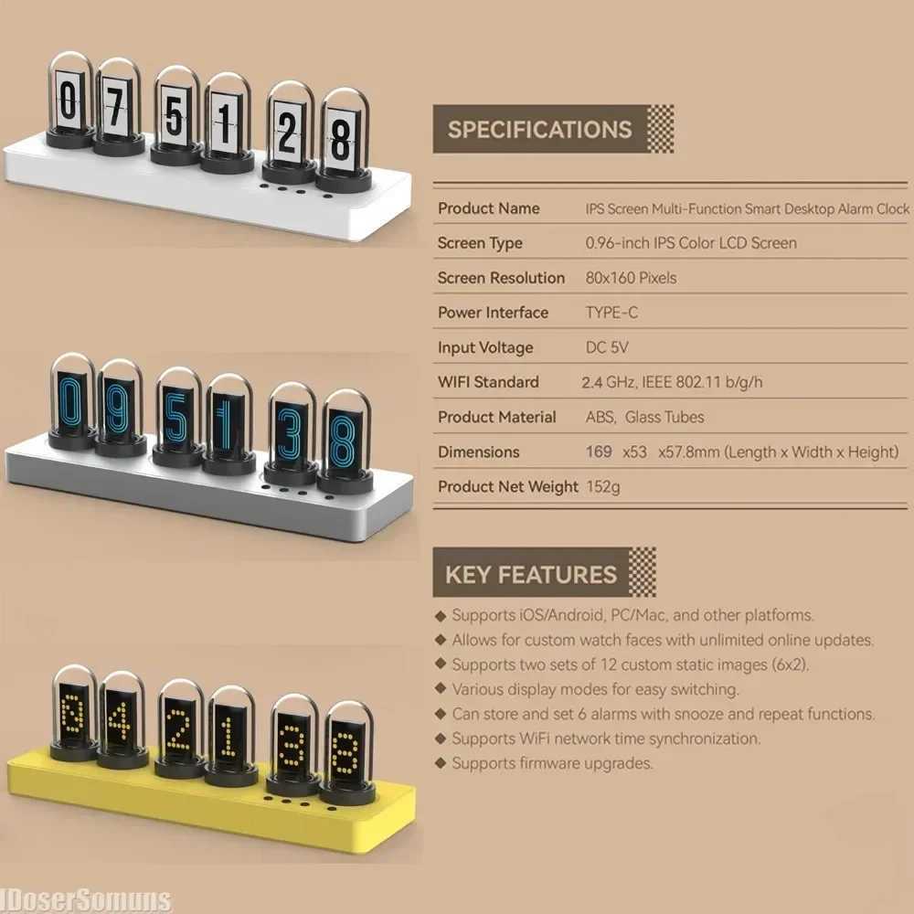 Nixie Tube Alarm WIFI Control IPS Clock with Colorful RGB Lights Room Game Decoration Ornaments Desktop for Boyfriends Gifts Y240904