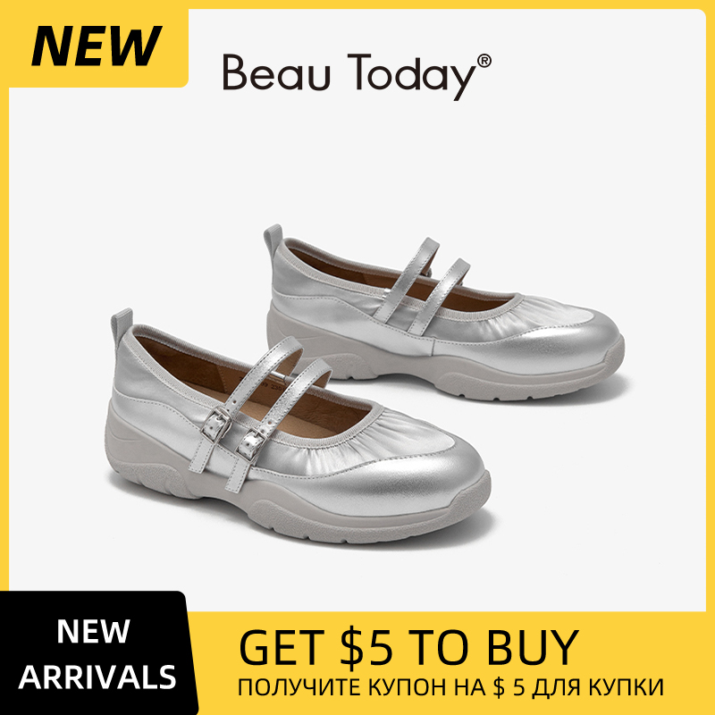 Mary BEAUTODAY Janes Women Genuine Leahter Double Buckle Straps Solid Color Shallow Sweet Ladies Ballet Shoes Handmade 25711 fdcd