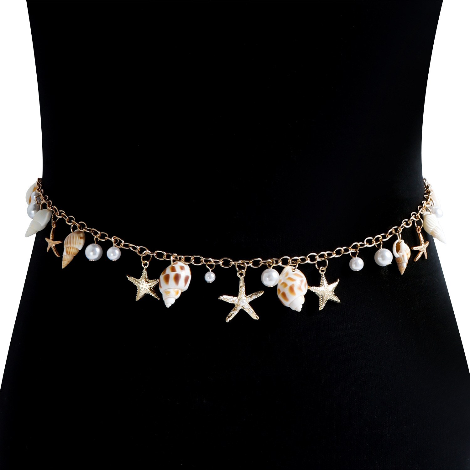 Bohemian Style Waist Chain Belly for Women Gold Plated Zinc Alloy Concha Beads For Sea Vocation Holiday Party Casual Wear