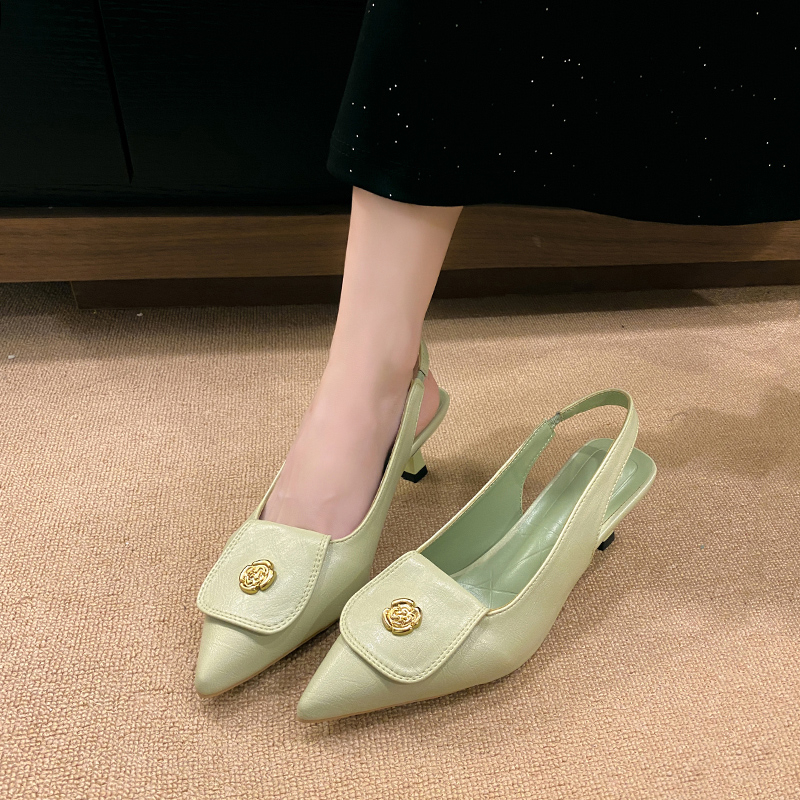 Camellia Fashion Pointed Baotou Sandals Spring and Summer New New High for Women Thin Short Heels 7438