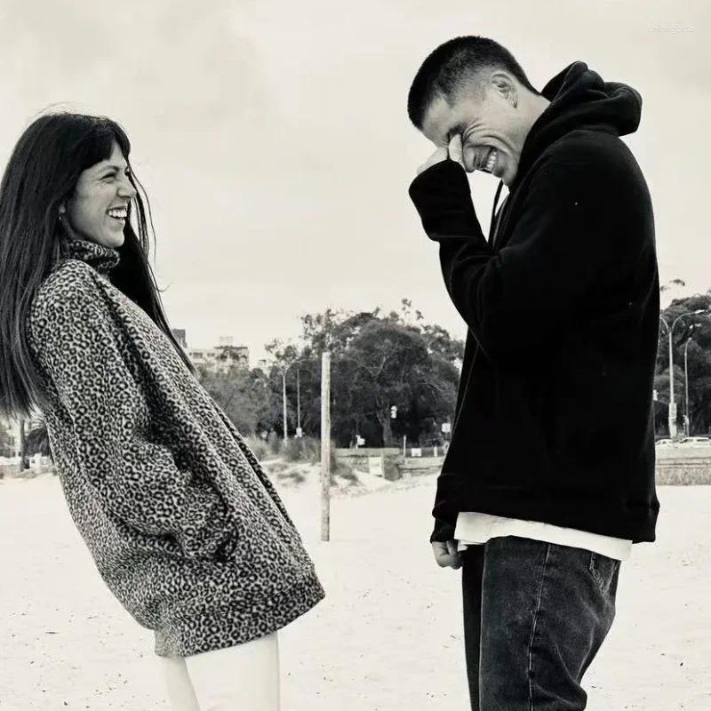 Men's Fashion Hoodies - Leopard Print Cardigan Sweater, American Trend Haruku Style Loose Fit Retro Hooded Top