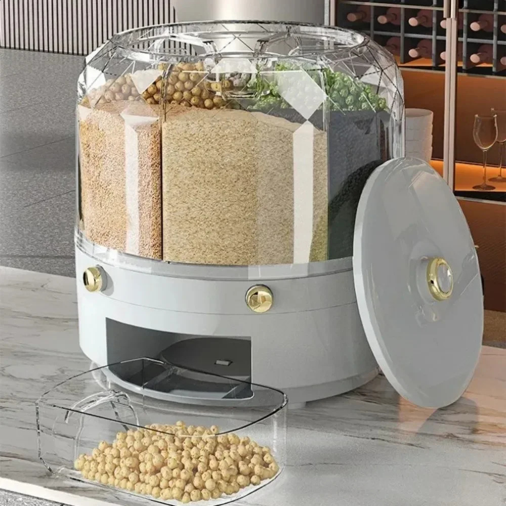 Kitchen Storage Box 360 Degree Rotating Rice Dispenser Sealed Dry Cereal Grain Bucket Moistureproof Food Container y240903