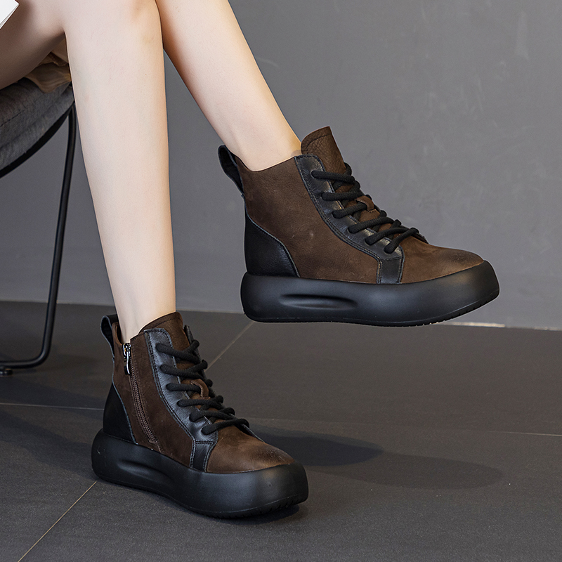AIYUQI Women Sneakers Boots 2024 New Genuine Leather Winter Boots Women Casual Round Toe Side Zipper Platform Women Ankle Boots