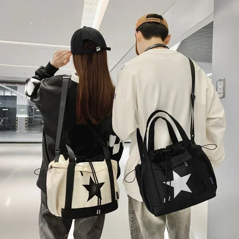 Personality Women Crossbody Bag Wholesale Large Capacity Couple Shoulder Casual Nylon Tote Drawstring Handbag 240904