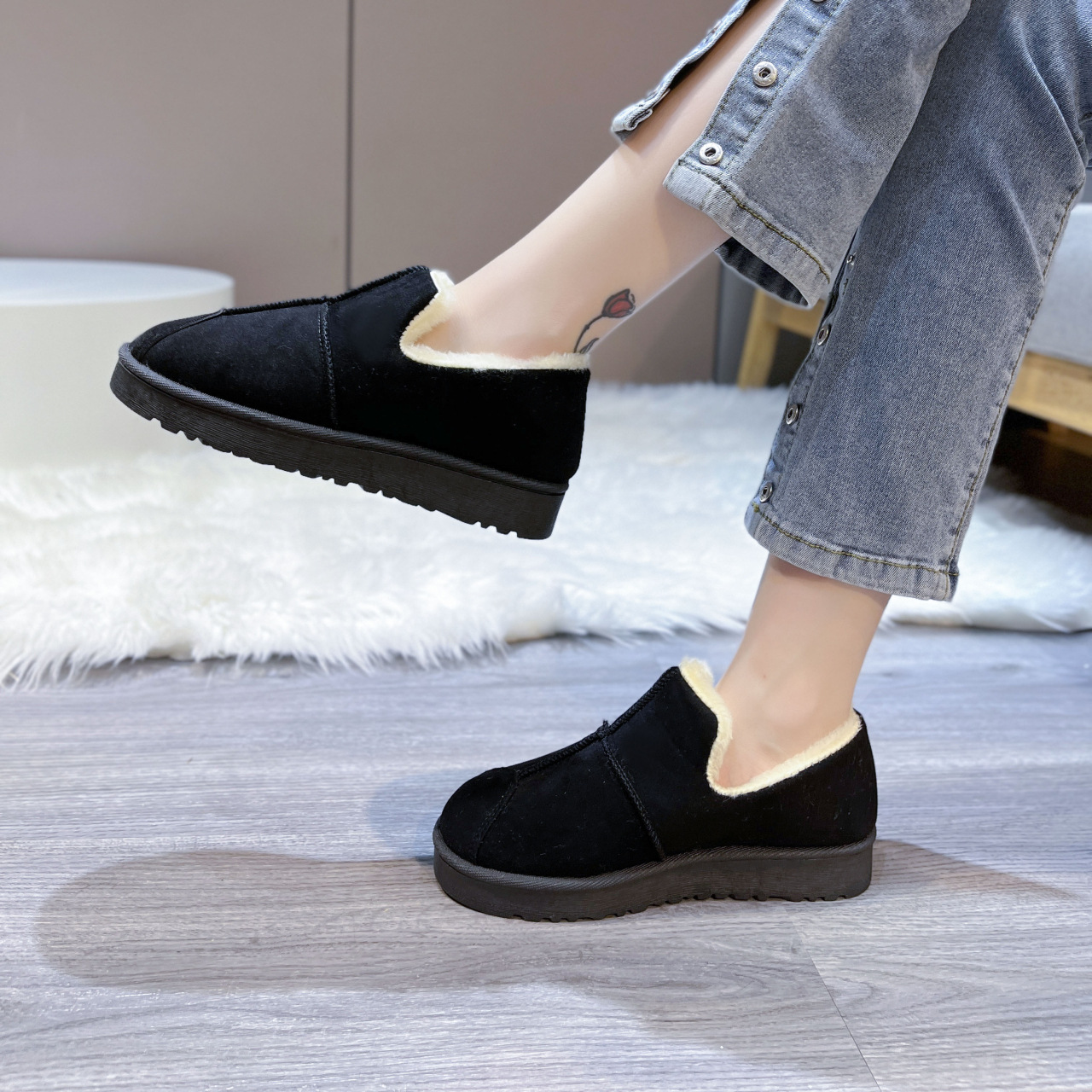 Northeast Snow Boots Women 2024 Winter Warm Plus Veet Thickened Womens Short-barrel Round Toe Flat-bottomed All-match Cotton Shoes