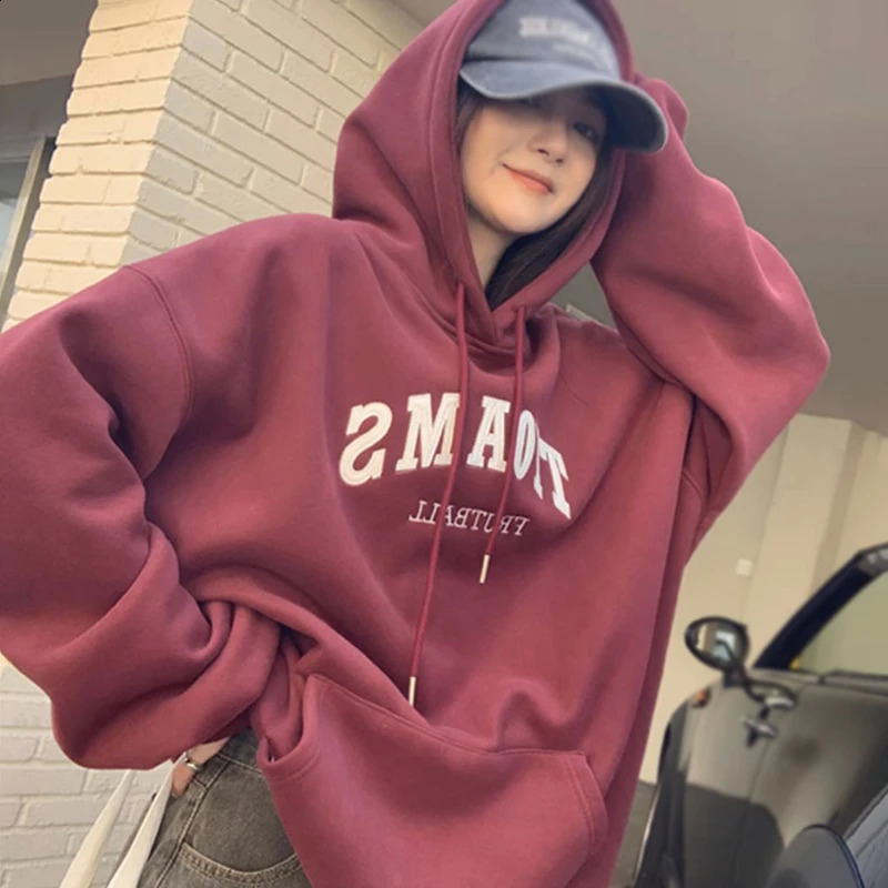 Womens hooded jacket with autumn and winter letter printing pockets loose casual fashionable long sleeved unisex mens 240814