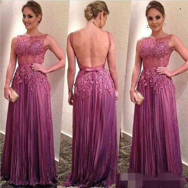 Mauve Backless Prom Dresses Tulle Or Length A E Illusion Sleeveless Bow Lace Applique Beaded Evening Gown Formal Ocn Wear Pplique 6660306