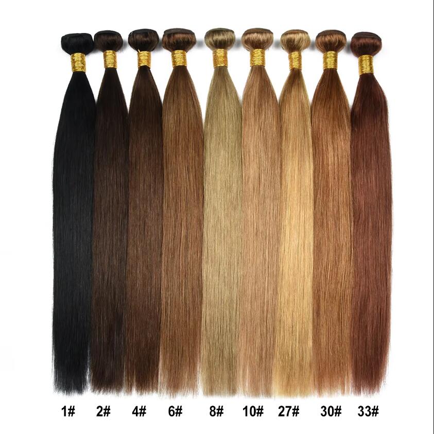 Brazilian Human Remy Virgin Hair Straight Hair Weaves Honey Blonde 2# 4# 6# 8# 10# 30# 33# Color 100g/bundle Double Wefts 3Bundles/lot