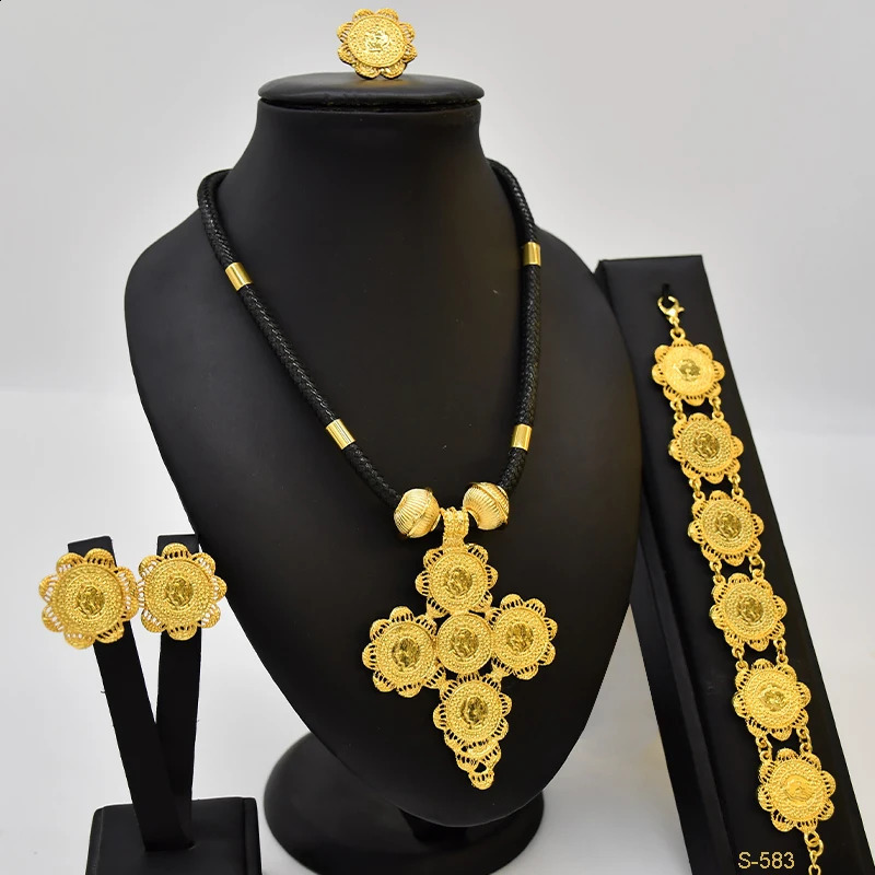 ANIID Indian Black Rope Set 24k Gold Color Coin Charm Jewelry Sets for Women Ethiopian Engagement Necklace Set Arab Party Gifts 240903