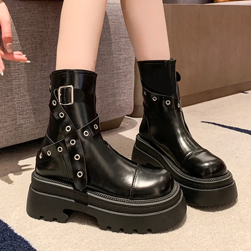 Flats Mid Calf Platform Winter Shoes 2024 Designer New Walking Goth Boots Fashion Trend Women Chaussures