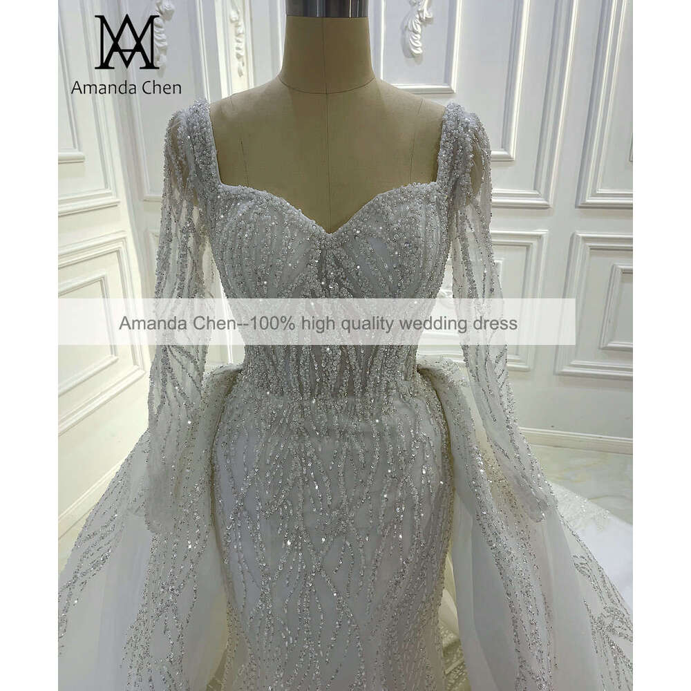 Detachable Skirt Long Sleeve Wedding Dress
