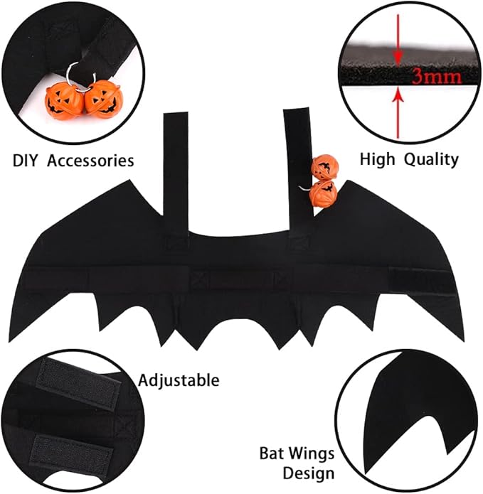 Cat Pets Bat Wing with Pumpkin Shaped Jingle Bells Accessory for Puppy Kitten Halloween Party Costume Supplies