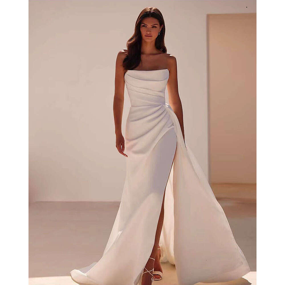 Mermaid Satin Elegant Wedding Dresses Square Collar Sleeveless Bridal Gowns Sexy Backless Robes Side Slit Vestidos De Novia 6660306