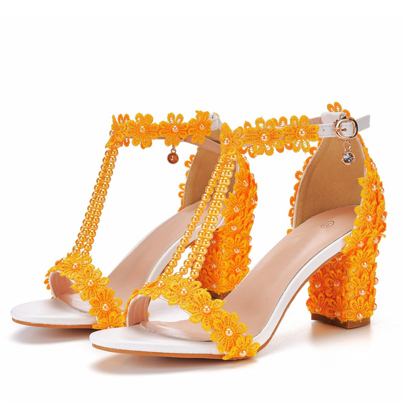 Liyke Mixed Color Flowers Low Square High Heels Summer Fashion String Bead Designer Sandal Women Cozy Open Toe Party Dress Shoes