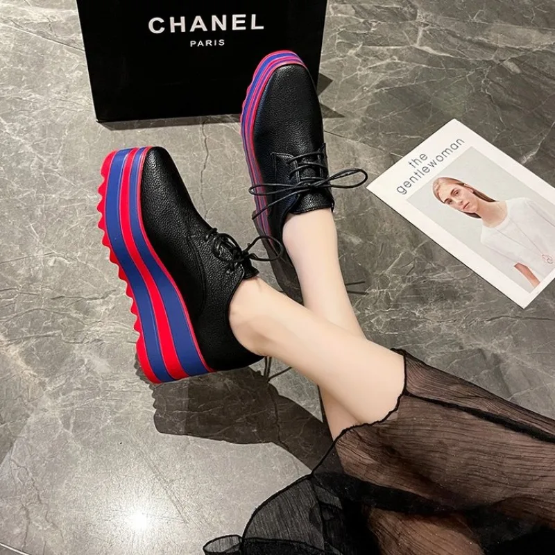 2024 Women Flats Shoes Spring Moccasin Fashion Creepers Shoes Lady Loafers Ladies Lace Up Platform Shoes Plus Size 35-43
