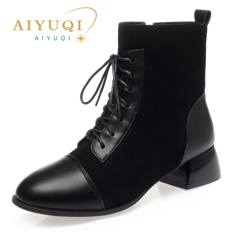 AIYUQI Women's Ankle Boots Genuine Leather 2024 New British Style Autumn Dress Boots Women Large Size Booties Ladies