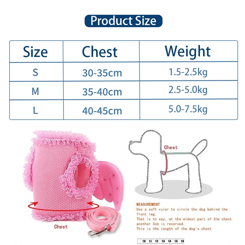 Cute Angel Wings Dog Harness Breathable Mesh Leash Set for Small Dogs Puppy Chest Collar Spring Summer Dog Walking Pet Supplies