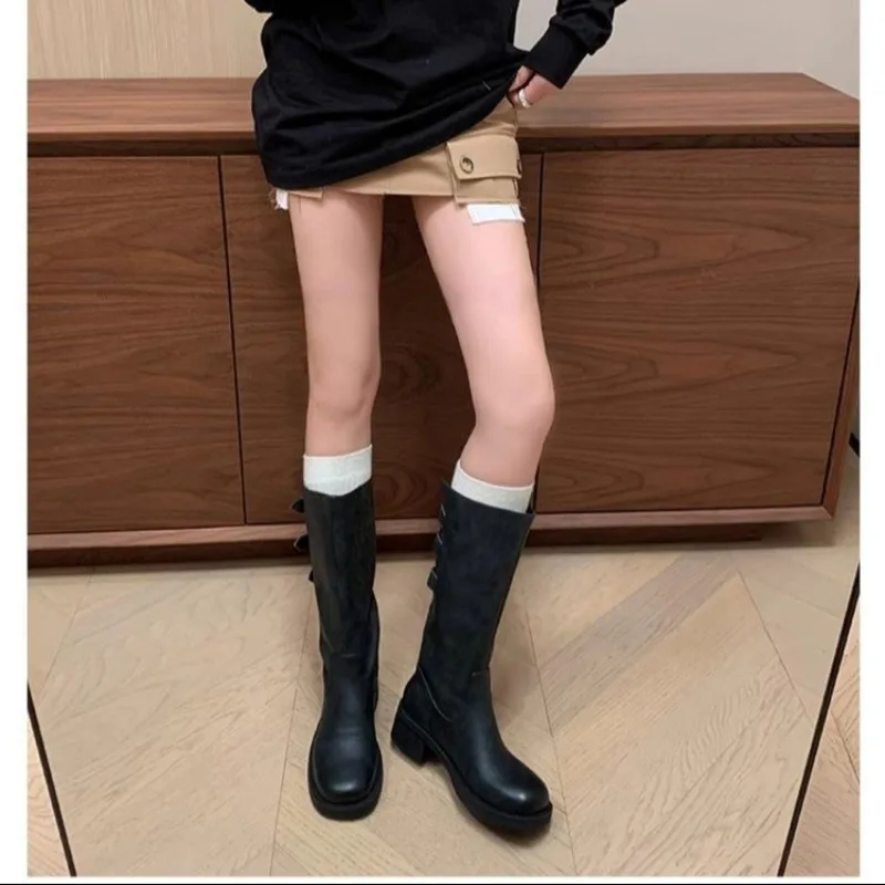 Knee High Boots Winter New New 2025 Fashion Designer Mid Heels Women Shoes Platform Motorcycle Botas Mujer Invierno