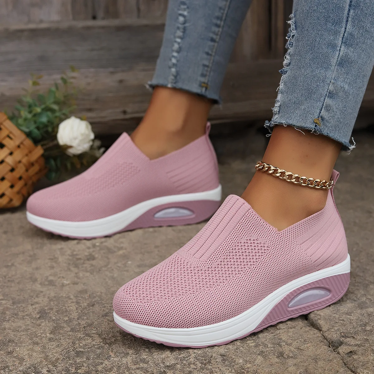 Walking Women Air Cushion Non Slip Orthopedic Shoes Ladies Platform Mules Breathable Wedge Female Sneakers 2024 e966