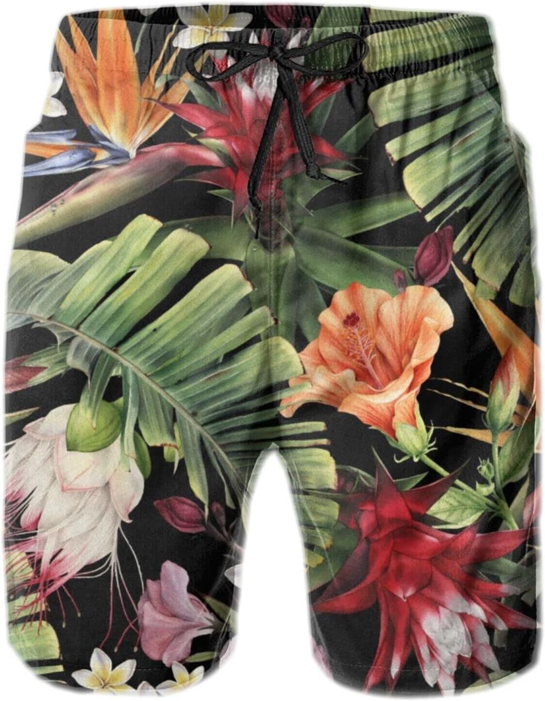 Mens Shorts 3D Printed Pattern Pretty Leaves Flowers Swim Trunks Quick Dry Casual Beach Board Swimwear