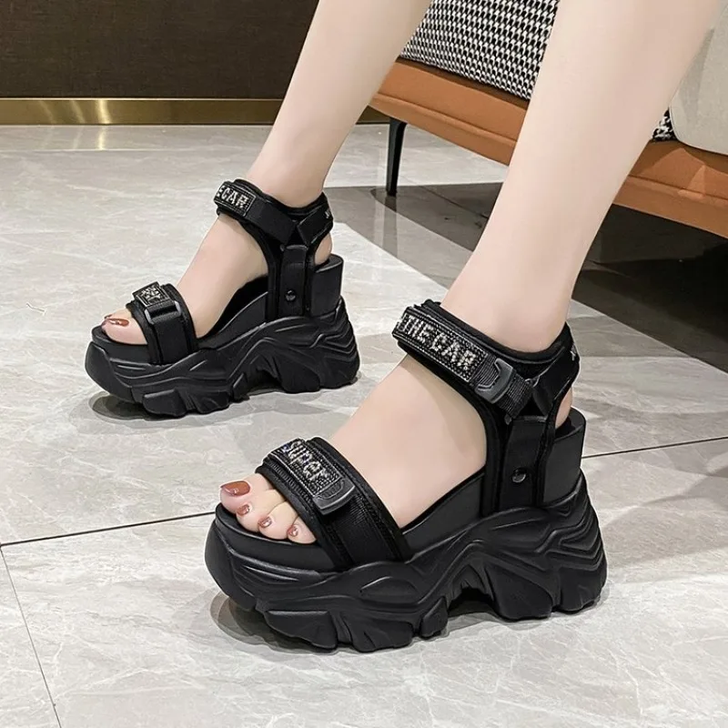 Women 2024 Thick Sole Chunky Platform Ins Casual Summer Shoes Sandals Beige New Black Comfortable e2a6