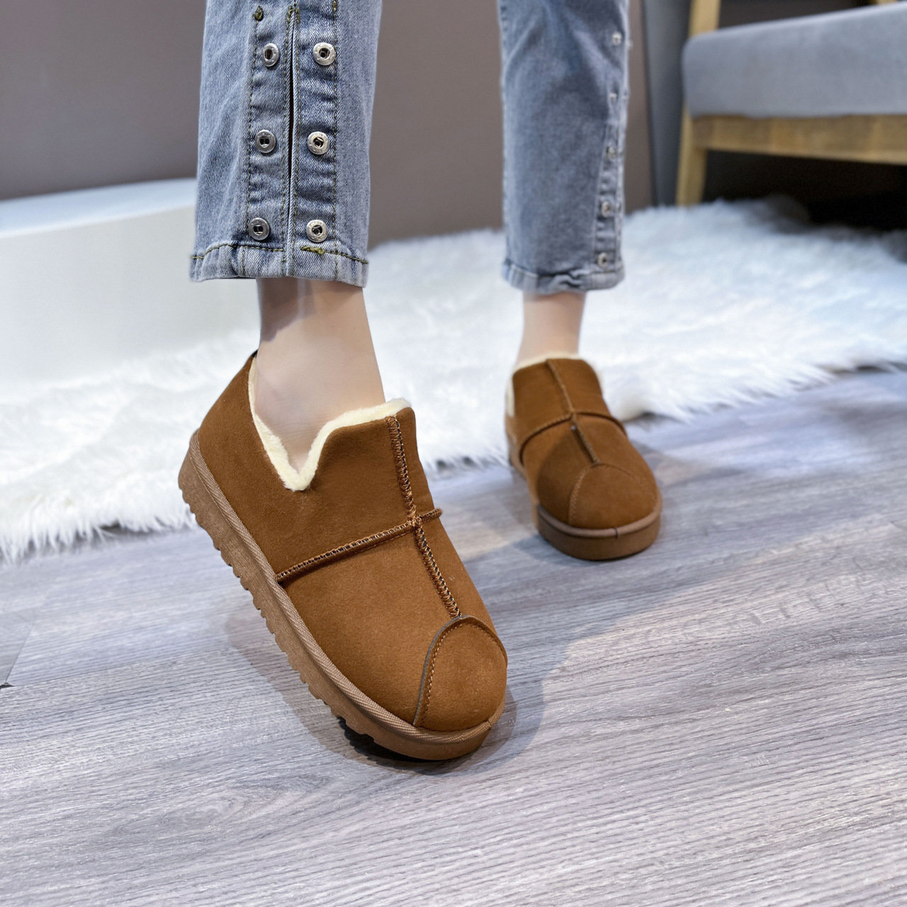 Northeast Snow Boots Women 2024 Winter Warm Plus Veet Thickened Womens Short-barrel Round Toe Flat-bottomed All-match Cotton Shoes