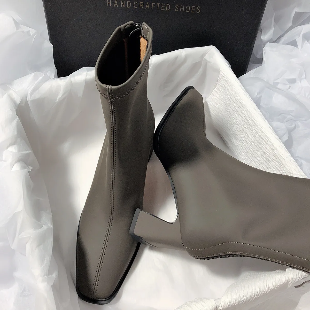 Women's high-heeled New French slim elastic Korean version minimalist short boots