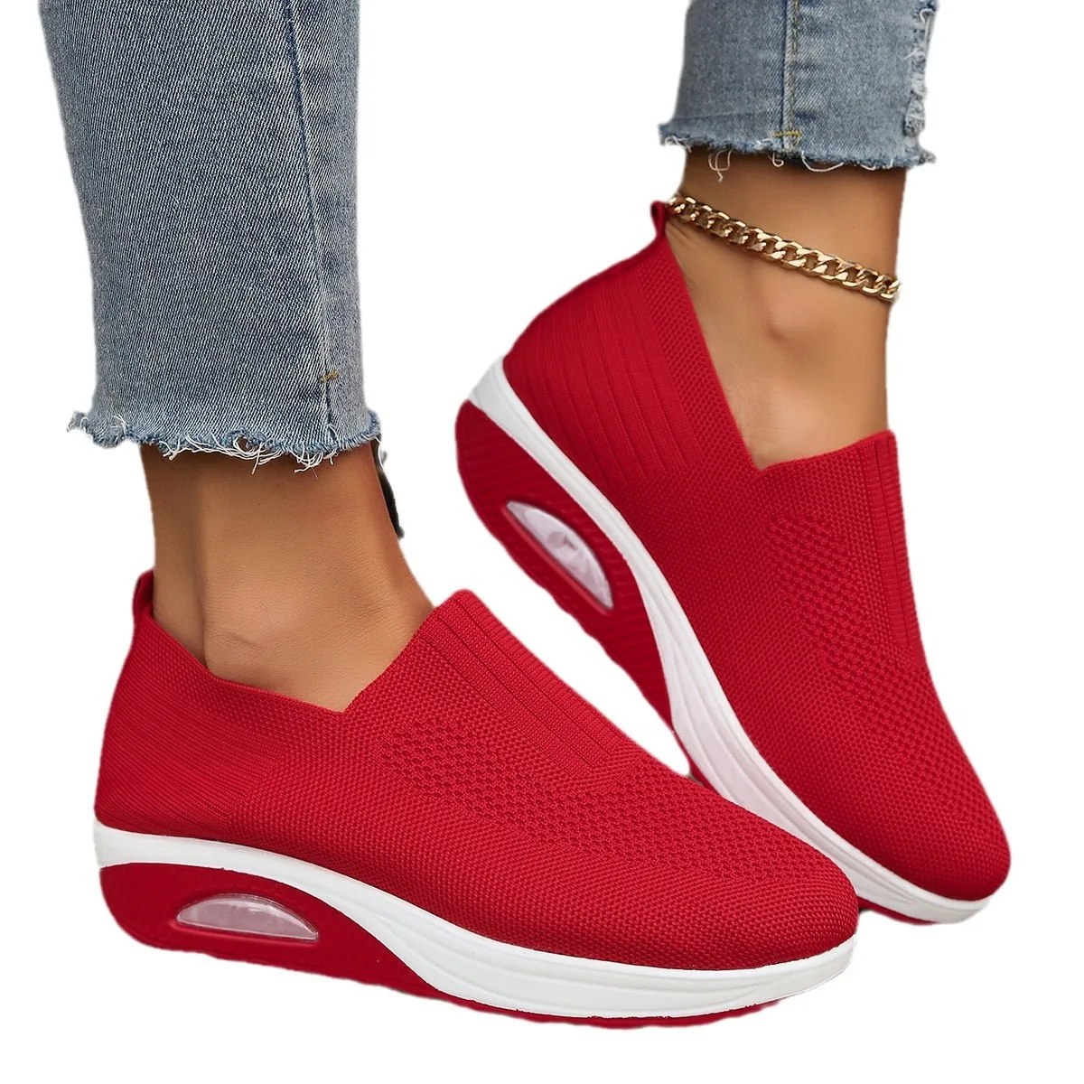 Walking Women Air Cushion Non Slip Orthopedic Shoes Ladies Platform Mules Breathable Wedge Female Sneakers 2024 e966