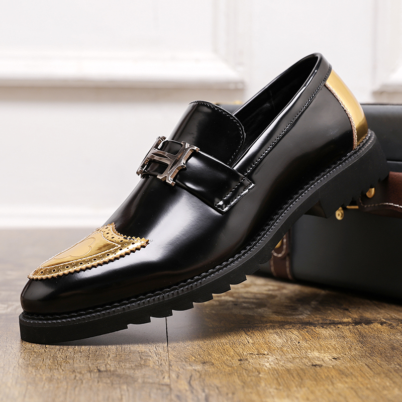 Fashion Golden Men's Casual Slip-On Tassel Patent Loafers Thick Bottom Elevator Shoes Men's Party Shoes Business Shoes Brogue