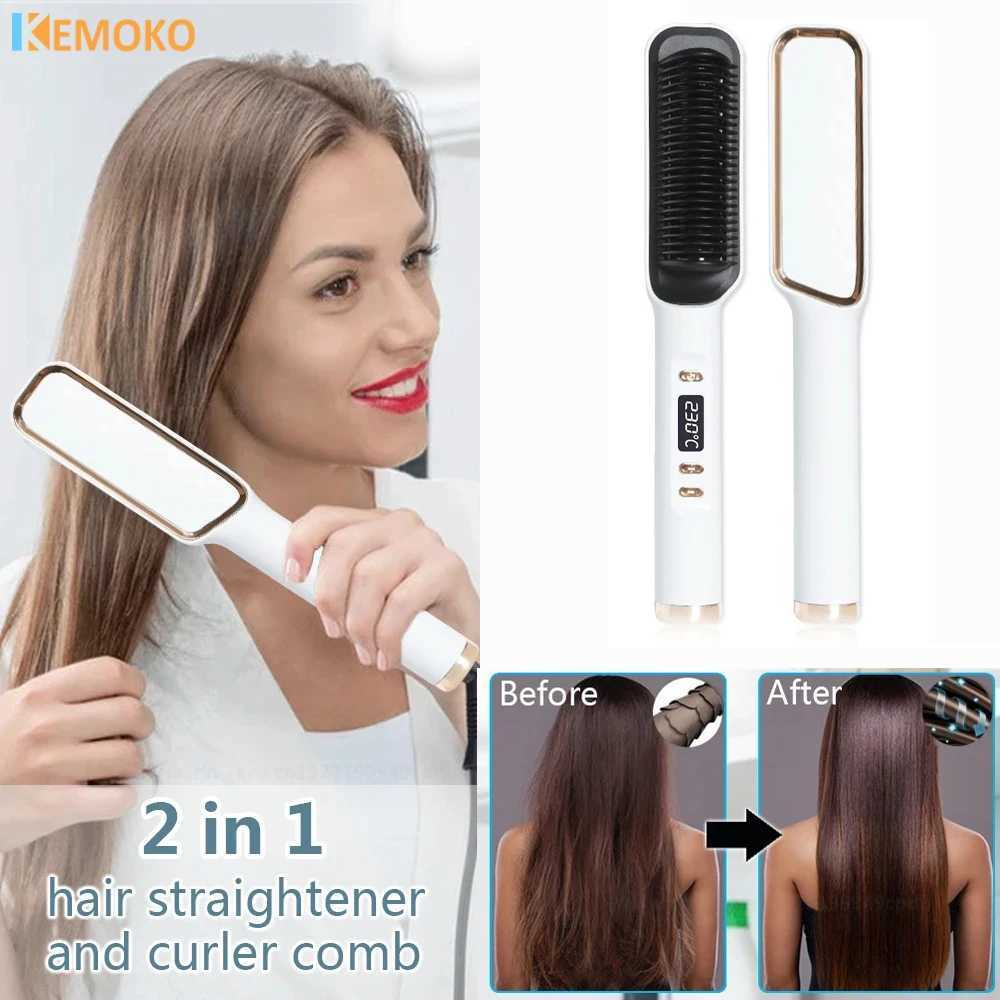 Curler hot comb 3 in 1 Hair Straightener Brush Heating Comb Straightener Electric Hair Straightening and Curly Iron Brush Comb W250610