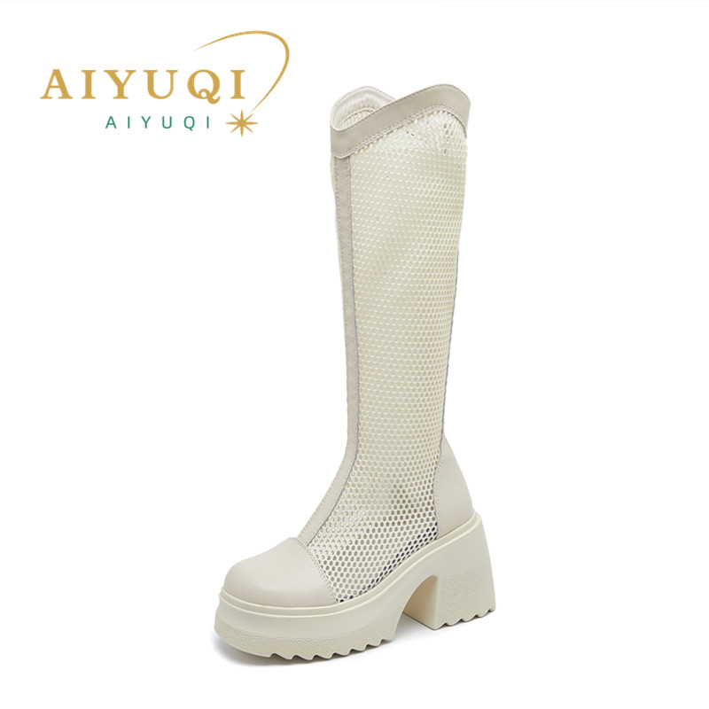 Summer AIYUQI Platform 2024 Autumn High Heels Mesh Long Women Fashion Skinny Legs Female Knight Boots 886b