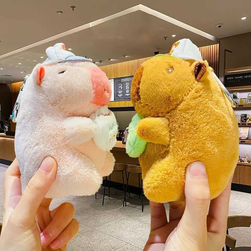 Cute Capybara plush toy cartoon Guinea pig pendant soft filled doll keychain backpack car bag keyring decoration childrens giftW240903