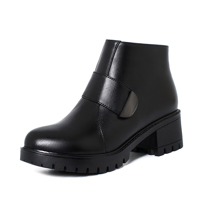 Women Winter Shoes Boots Genuine Leather 2024 New Natural Wool Short Boots Women Chunky Non-slip Mid-heel Women's Marton Boots