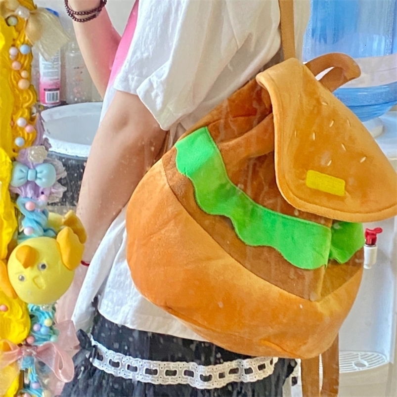 Cute Burger Plush Backpack Soft Cartoon Burger Plush Coin Wallet for Girls Kindergarten Backpack Childrens Bag 240904