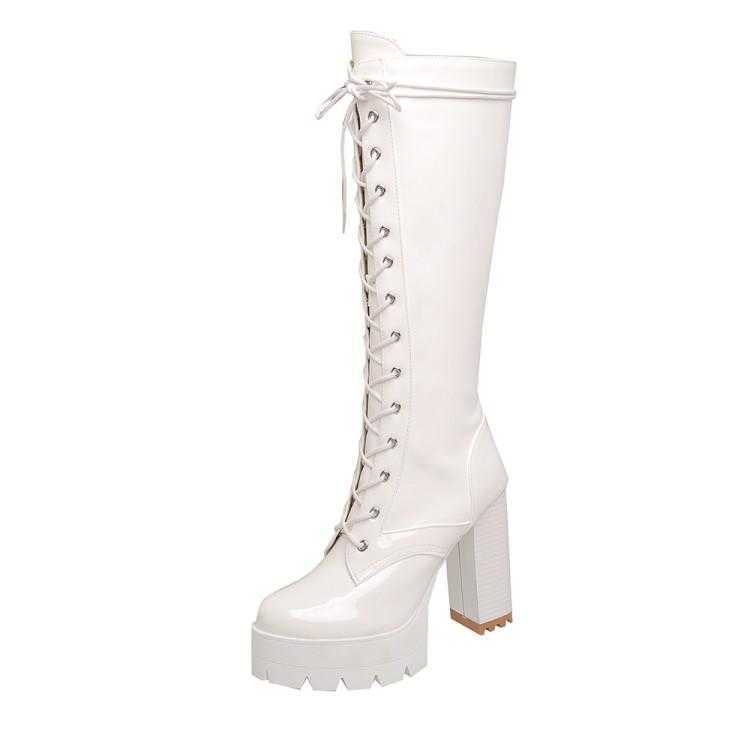 Autumn Winter High Heel Martin Boots Thick Heel Boots Lace Up Womens Boots High Barrel Martin Boots Round Head Leather Thin Long Legged Boots 240826
