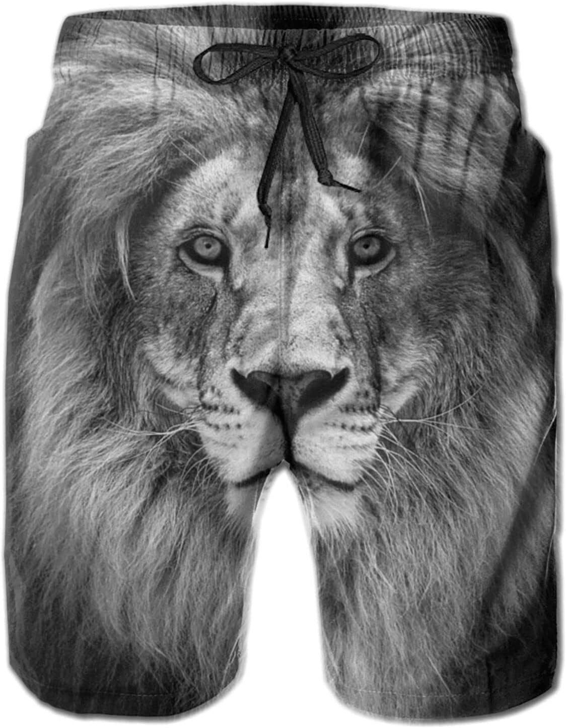 Mens Shorts 3D Printed Pattern Lion Swim Trunks Quick Dry Fashion Beach Board Swimwear