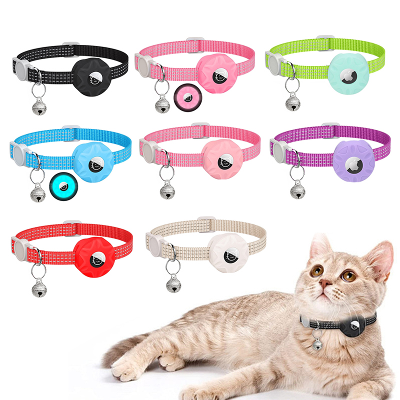 for Apple AirTag Cat Collar,Air Tag Pet Collar with airtag Holder and Bell Reflective GPS Kitten Collar for Girl Boy Cats gatos