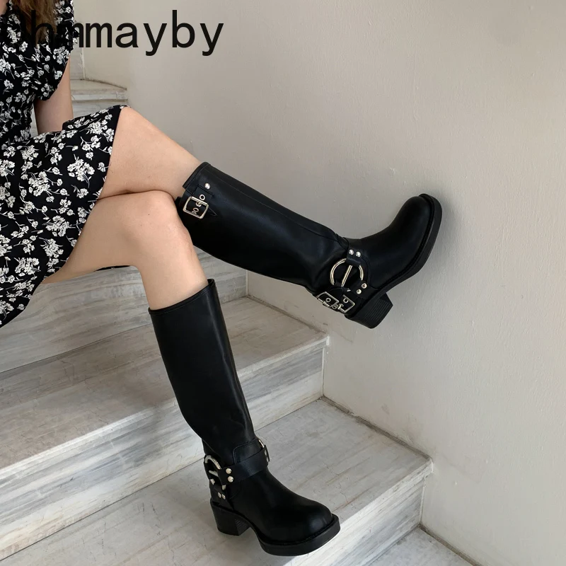 Autumn New Winter Knee High Women Fashion Ladies Belt Buckle Knight Long Boots Women's Biker Booties 6c96 's