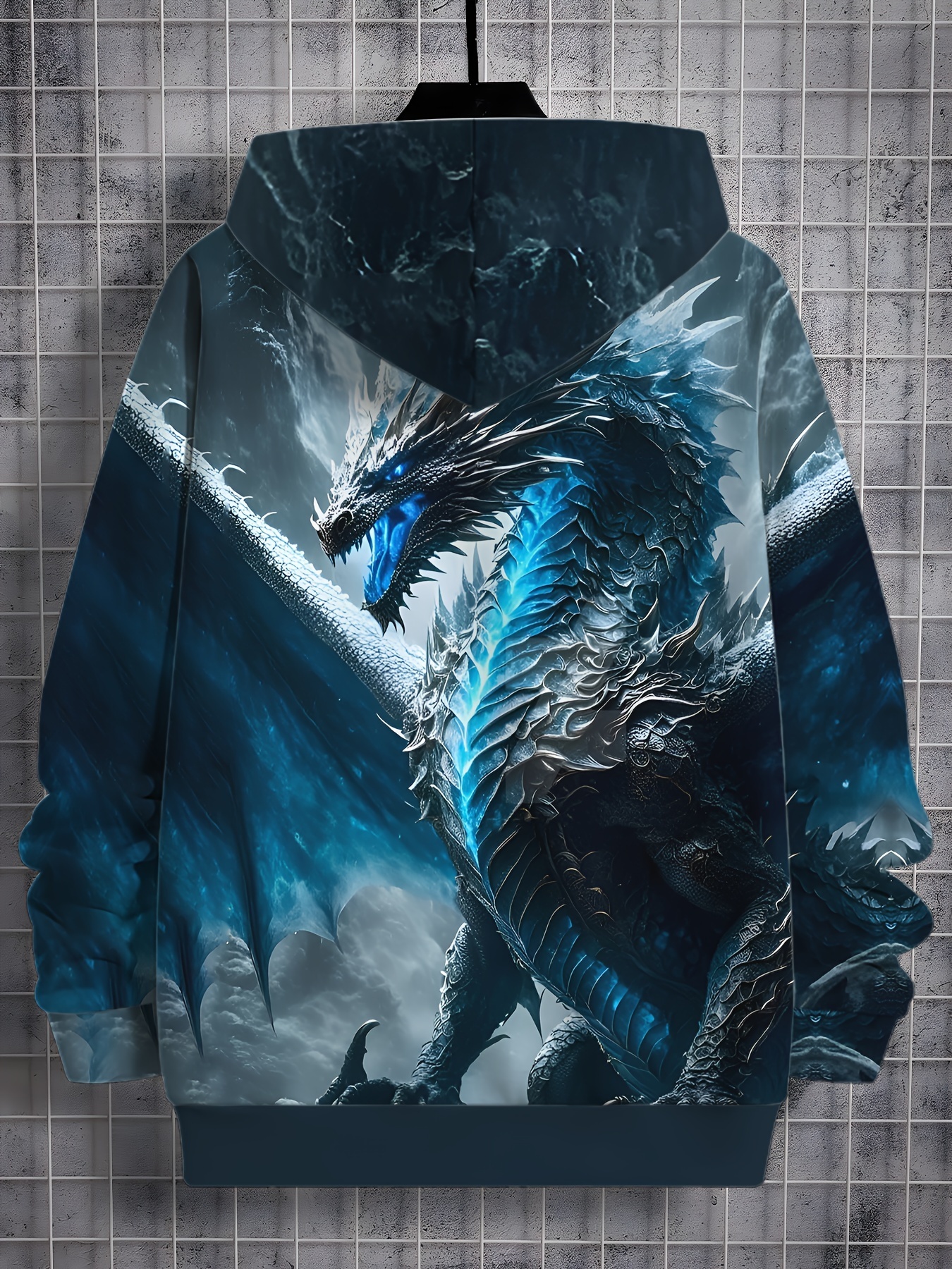 Men's Dragon Graphic Print Hoodie, Casual Long Sleeve Hooded Sweatshirt For Outdoor