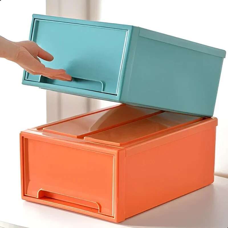 Transparent Stackable Quilt Drawer Organizer Box for Household Closet Storage