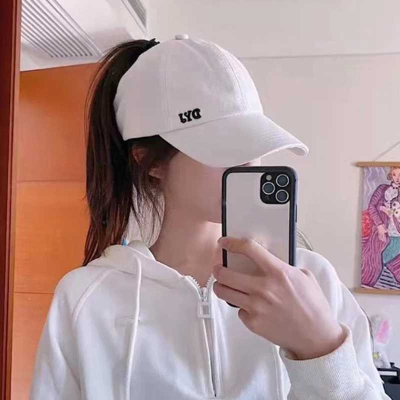 Summer Sun Hat Empty Top Ponytail Baseball Hat Womens Solid Color Adjustable Outdoor Visual Leisure Sports Golf Tour Hat W240903