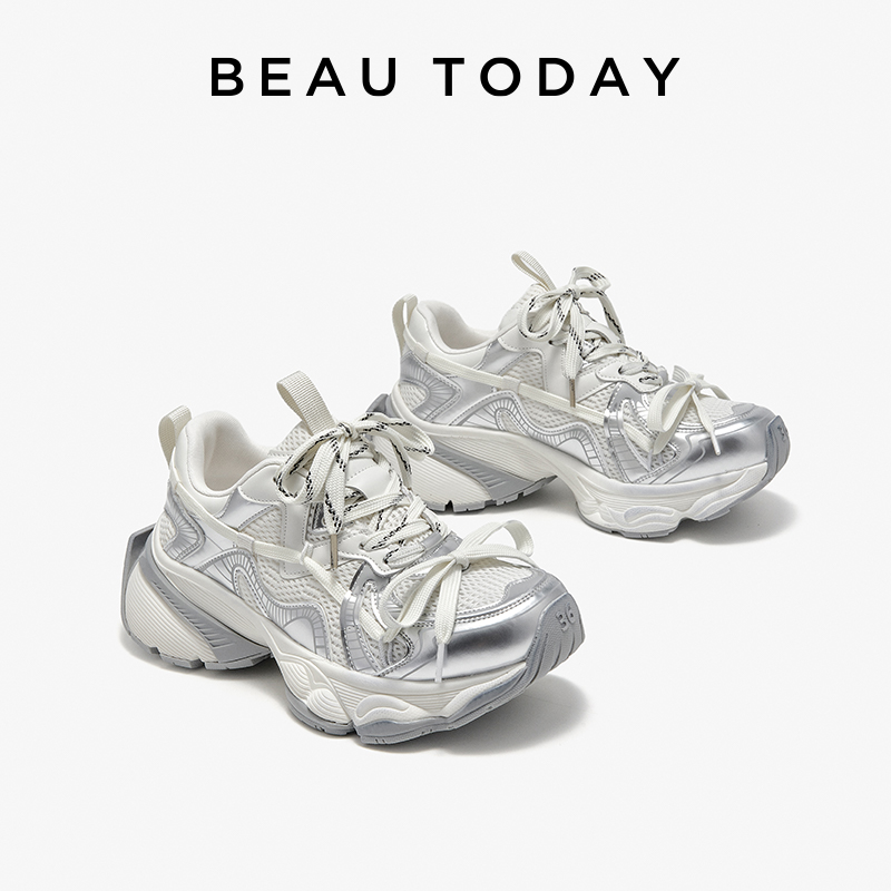 BEAUTODAY Chunky Sneakers Women Breathable Mesh Splicing Casual Retro Mixed Color Thick Bottom Ladies Lace-Up Sport Shoes 29A15