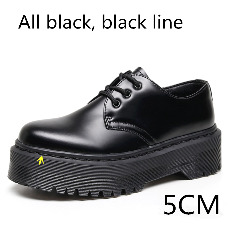 Unisex Platform cowhide Women's Leather Shoes Thick Leather Shoes Black Mary Jane shoes Sole Large Men's Shoes 34-44