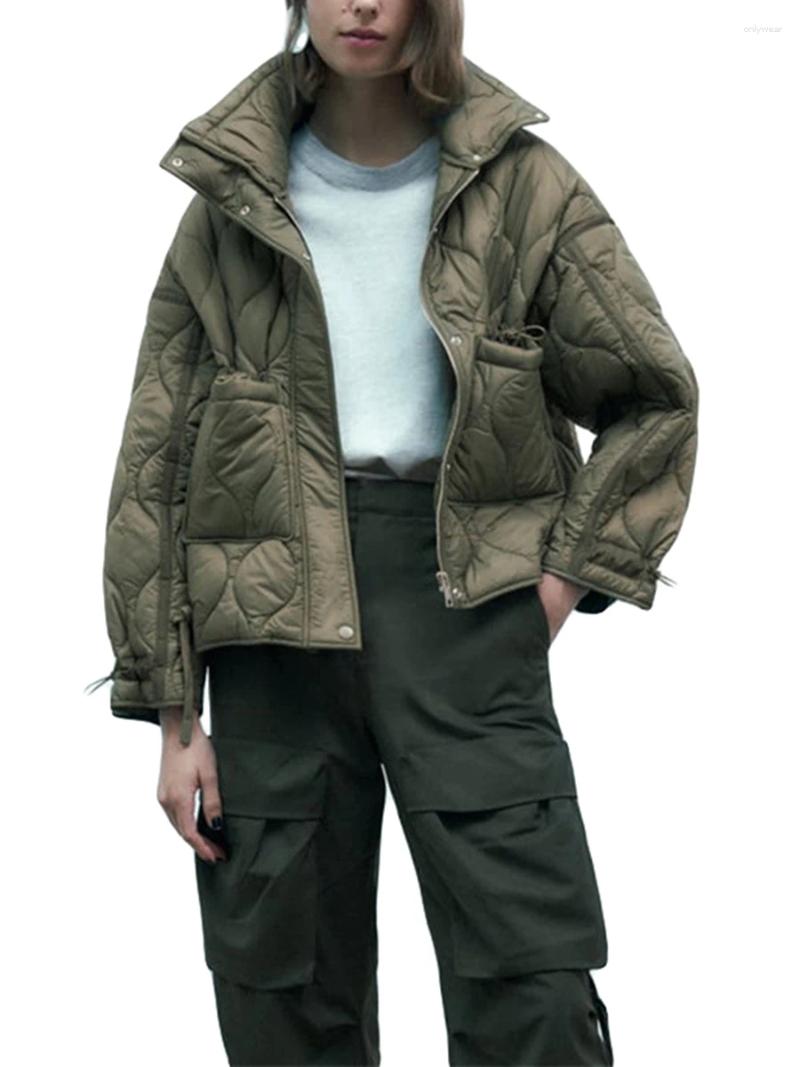 Women's Jackets Women Lightweight Quilted Jacket Solid Color Long Sleeve Stand Collar Zipper Puffer Coat Winter Down Outerwear
